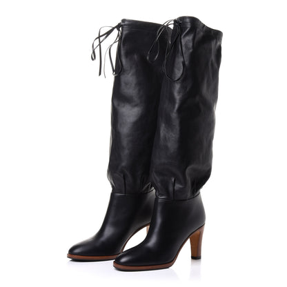 Gucci Deauville Calfskin Cinched Knee High Boots 34.5 Black 3 of 9