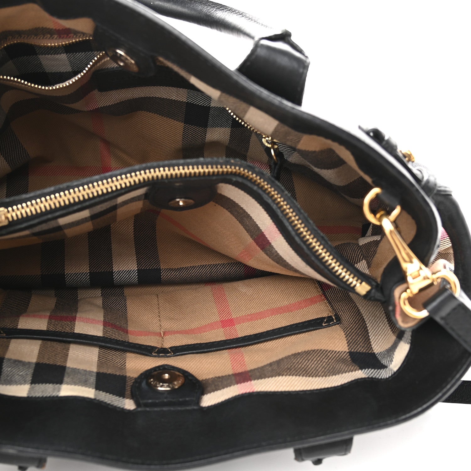 Burberry Grainy Calfskin House Check Medium Banner Tote Black 5 of 10