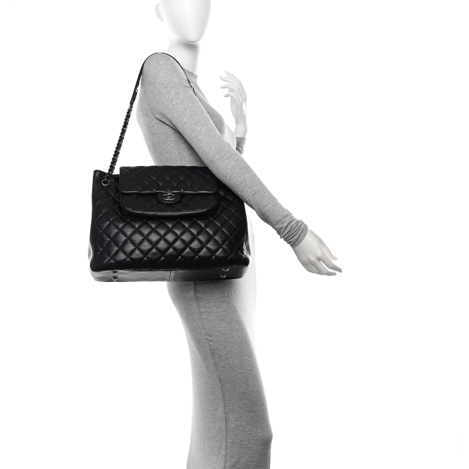 Chanel Lambskin Quilted Front Flap Tote Black 2 of 12