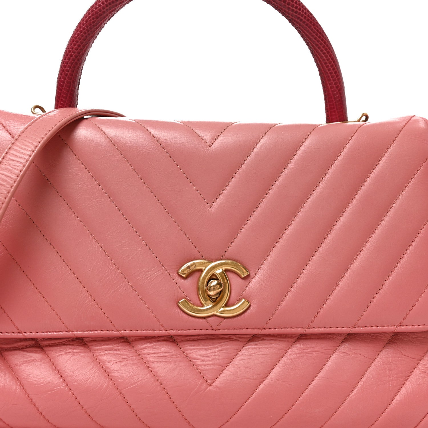 Chanel Calfskin Lizard Chevron Quilted Small Coco Handle Flap Pink 7 of 10