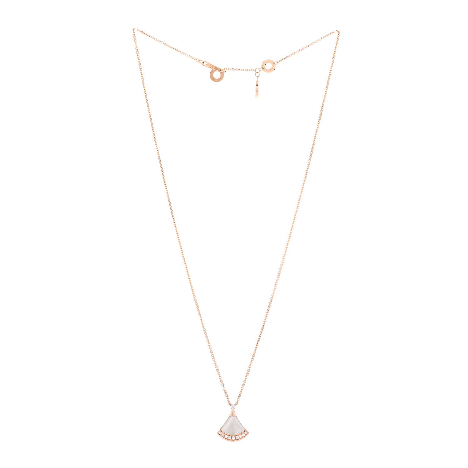 Bulgari 18K Rose Gold Diamond Mother of Pearl Divas' Dream Pave Pendant Necklace 3 of 8