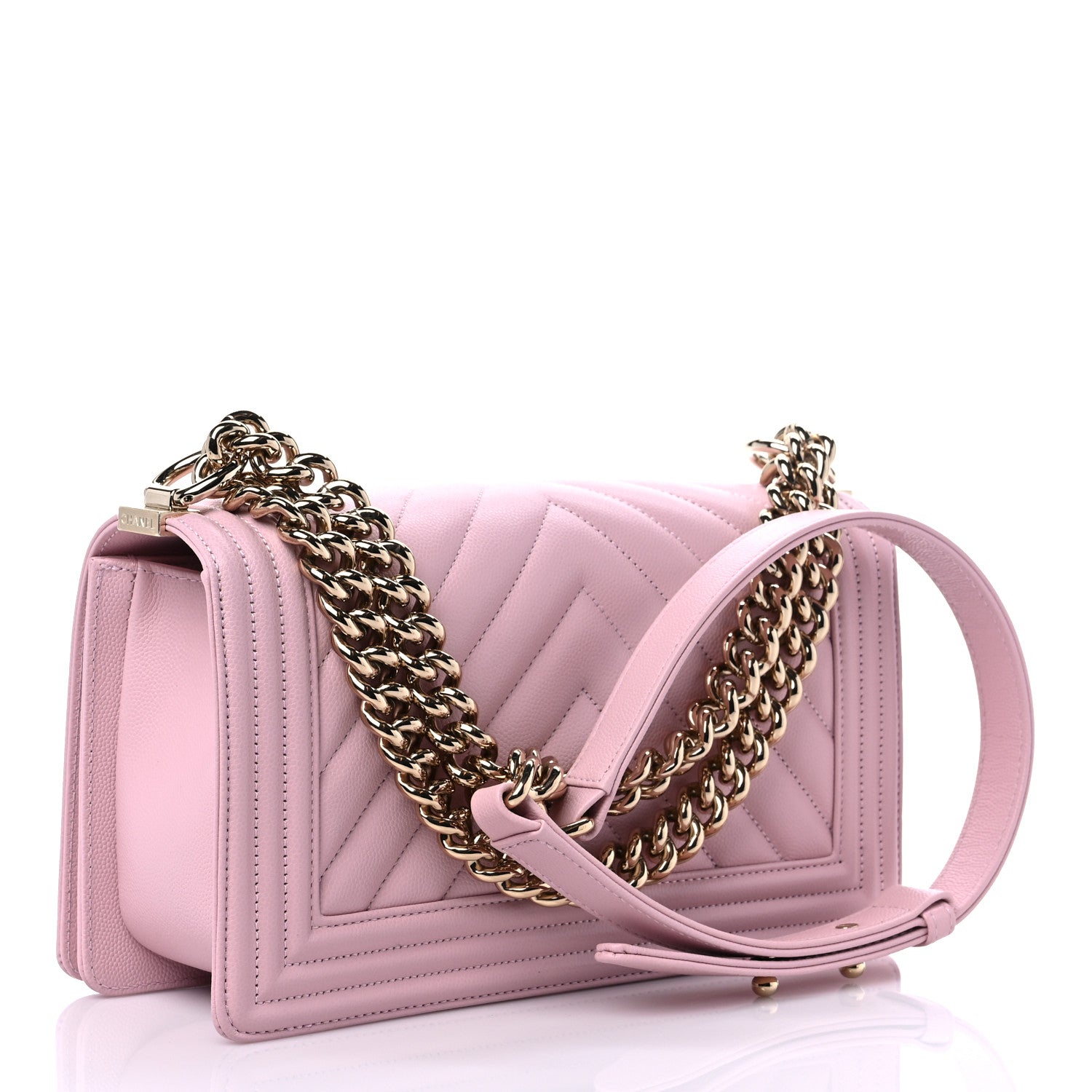 Chanel Caviar Chevron Quilted Medium Boy Flap Light Pink 2 of 9