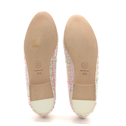 Chanel Cotton Tweed Patent Calfskin Cap Toe Ballerina Flats 36.5 Light Pink Multicolor White 5 of 12