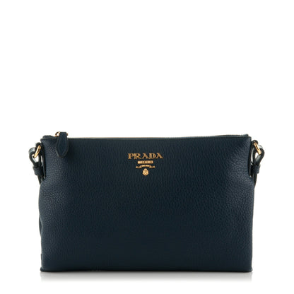 Prada Vitello Daino Zippered Crossbody Bag Baltico 1 of 8