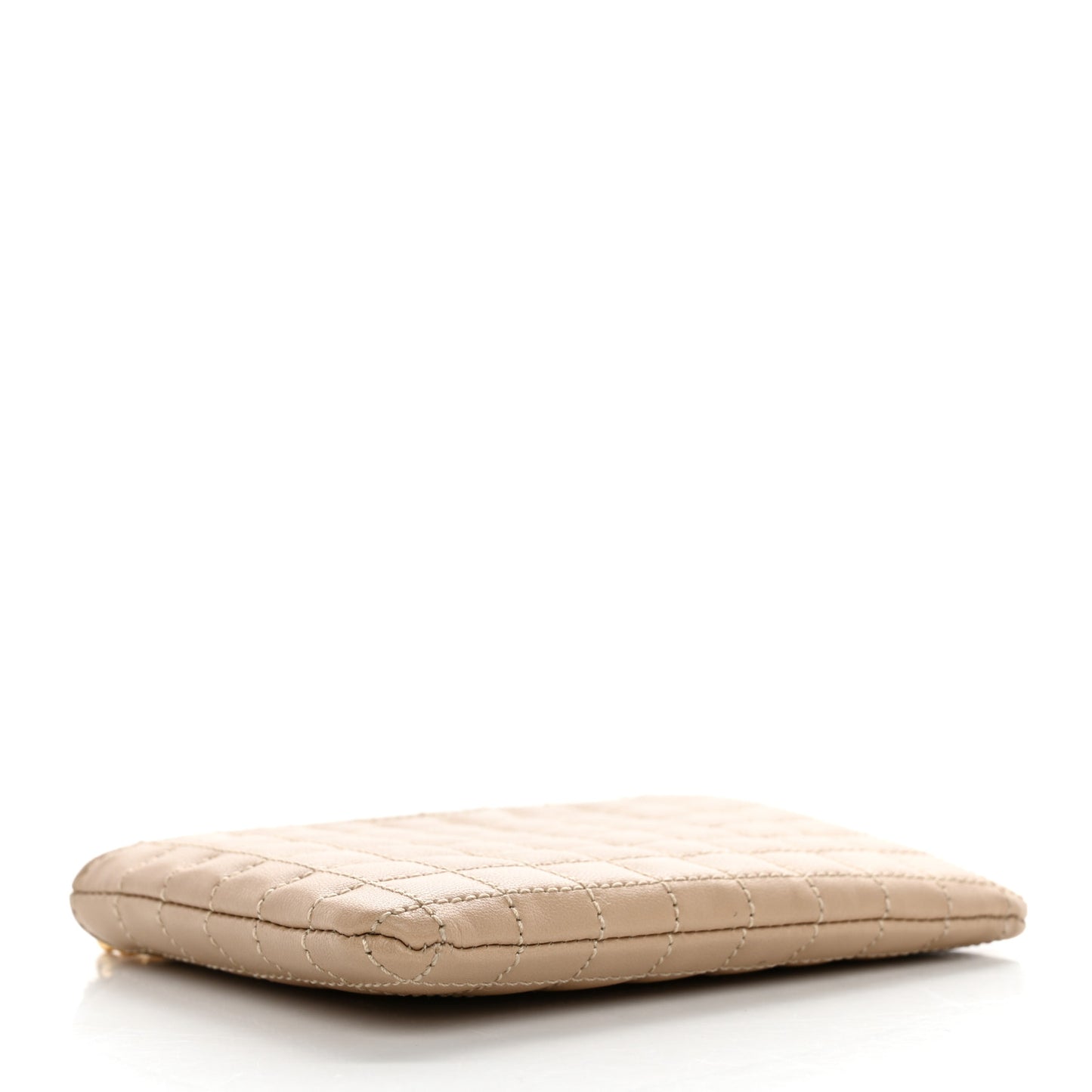 Calfskin Quilted C Charm Coin Card Pouch Nude