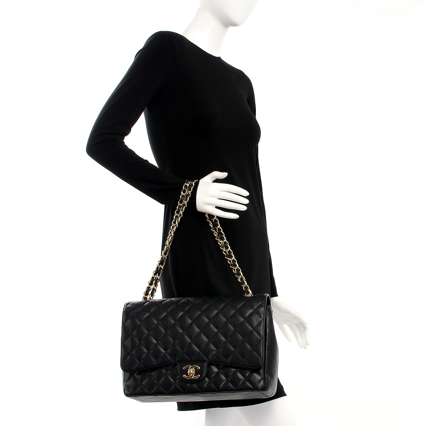Caviar Quilted Maxi Double Flap Black