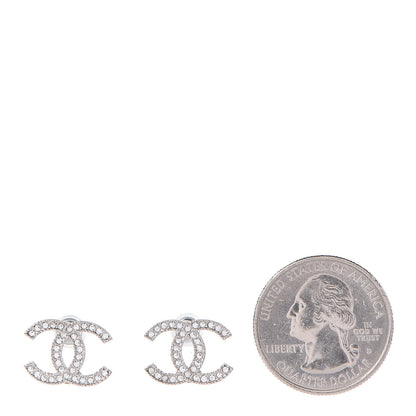 Chanel Crystal Timeless CC Earrings Silver 2 of 5
