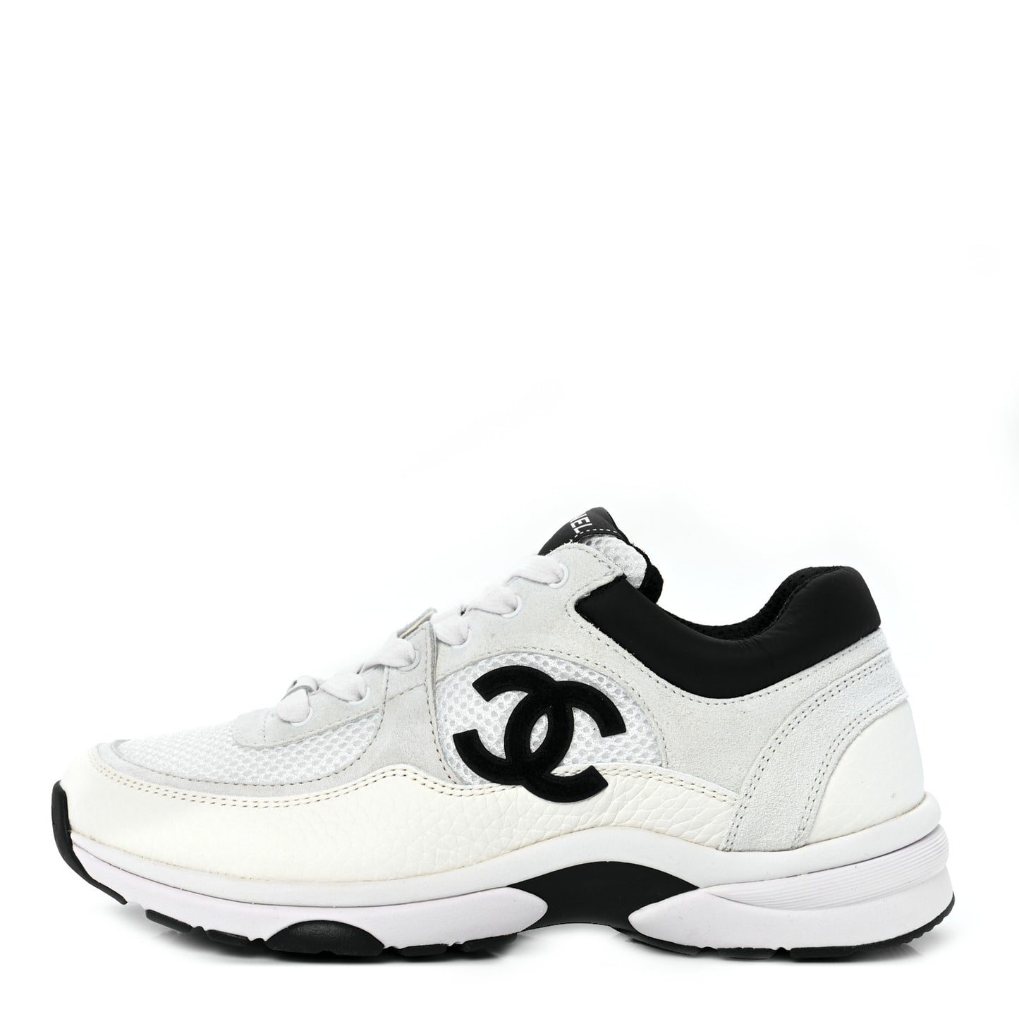 Mesh Suede Calfskin Grained Calfskin Womens CC Sneakers 37 White Black