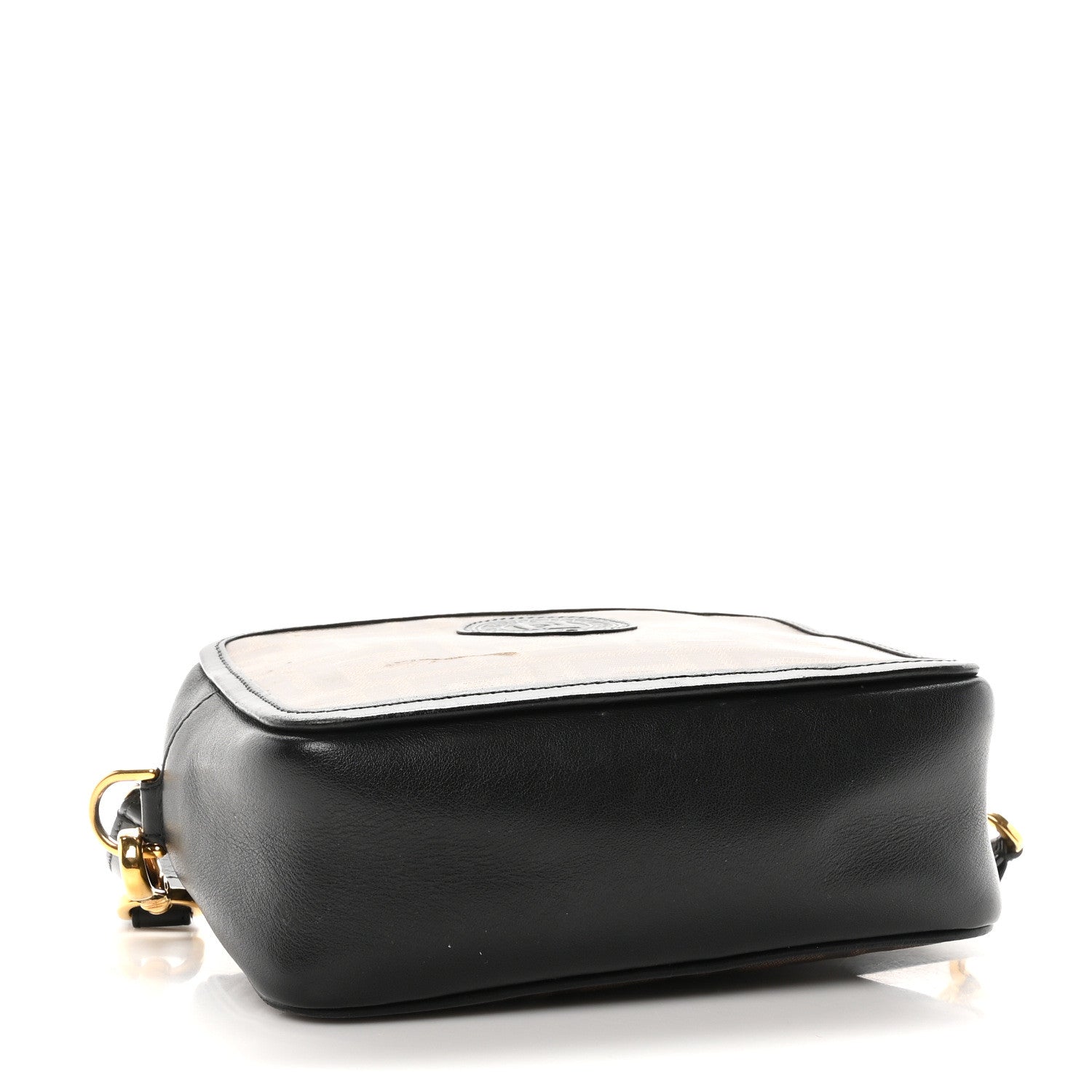 Fendi Glazed Fabric Vitello Century FF 1974 Stamp Patch Mini Camera Case Mogano Panna Black 4 of 10