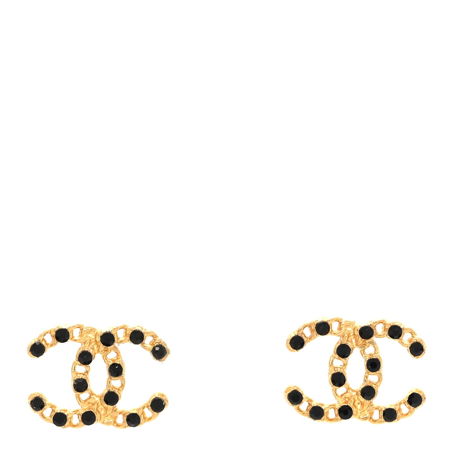 Chanel CC Stud Earrings Gold Black 1 of 4