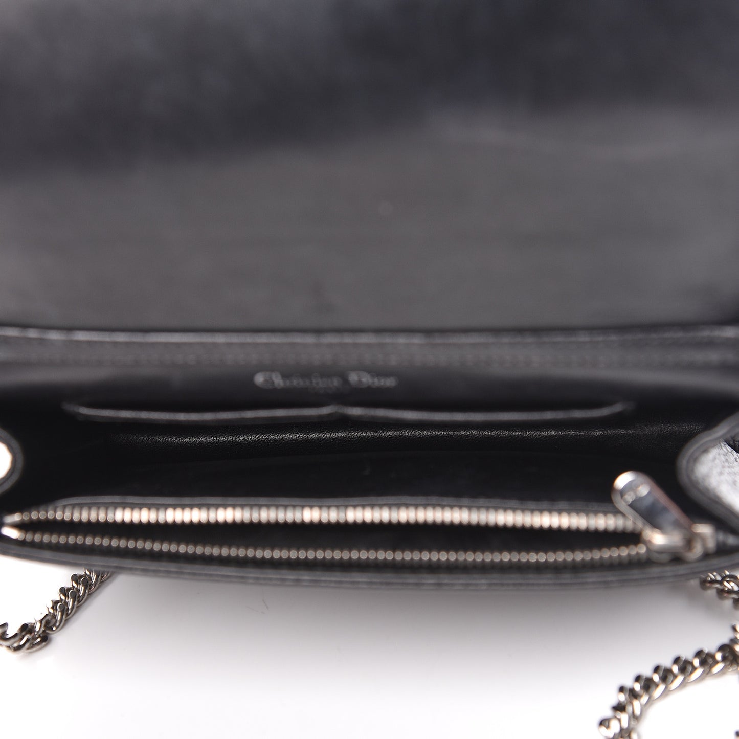 Grained Calfskin Diorama Wallet on Chain Pouch Black