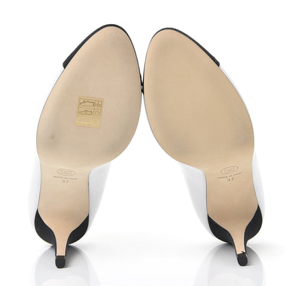 Chanel Lambskin Grosgrain Cap Toe CC Pumps 37 White Black 5 of 10