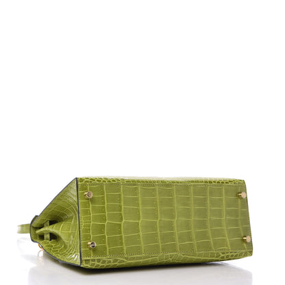 Hermes Shiny Niloticus Crocodile Kelly Sellier 28 Vert Anis 4 of 11