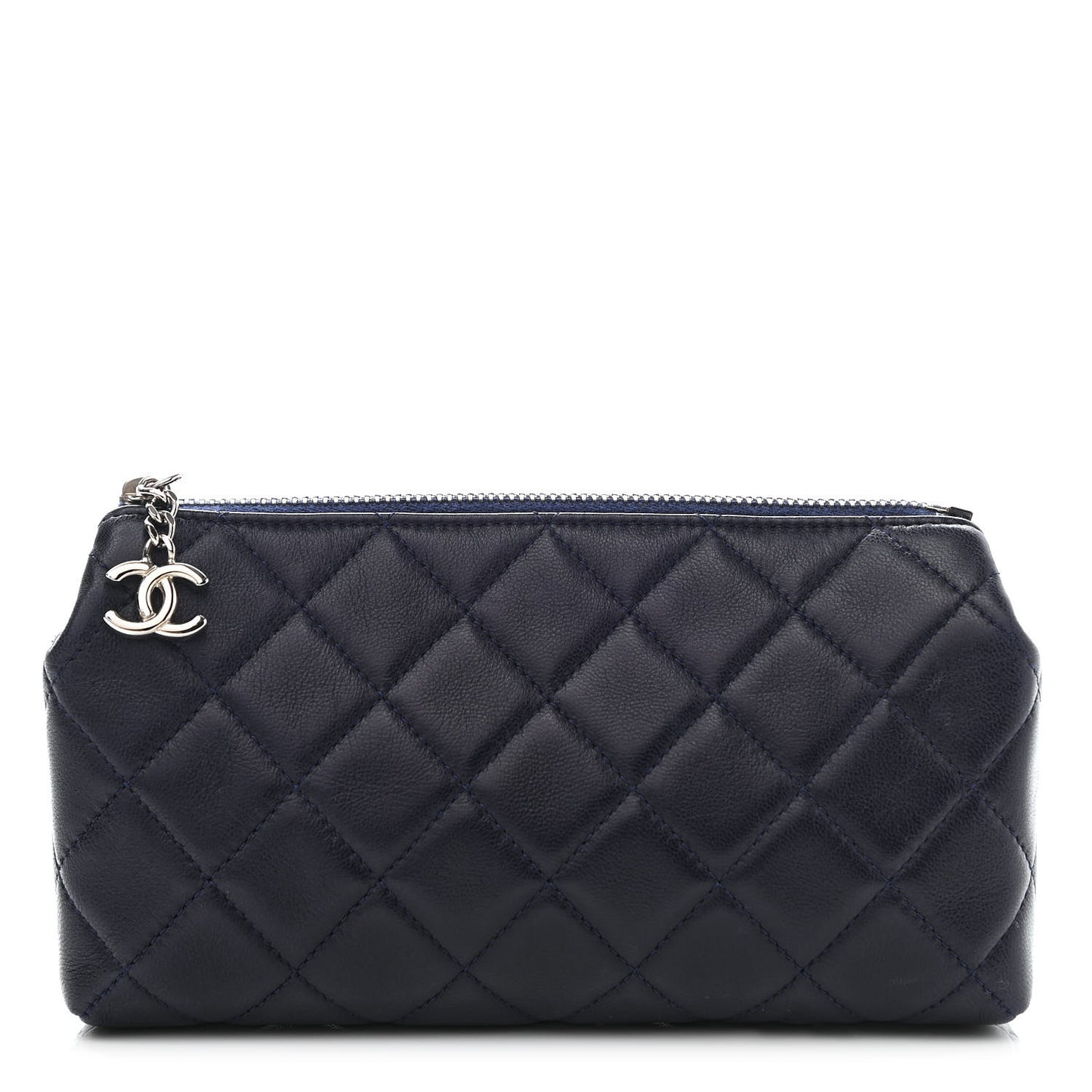 Lambskin Quilted Cosmetic Case Navy Blue