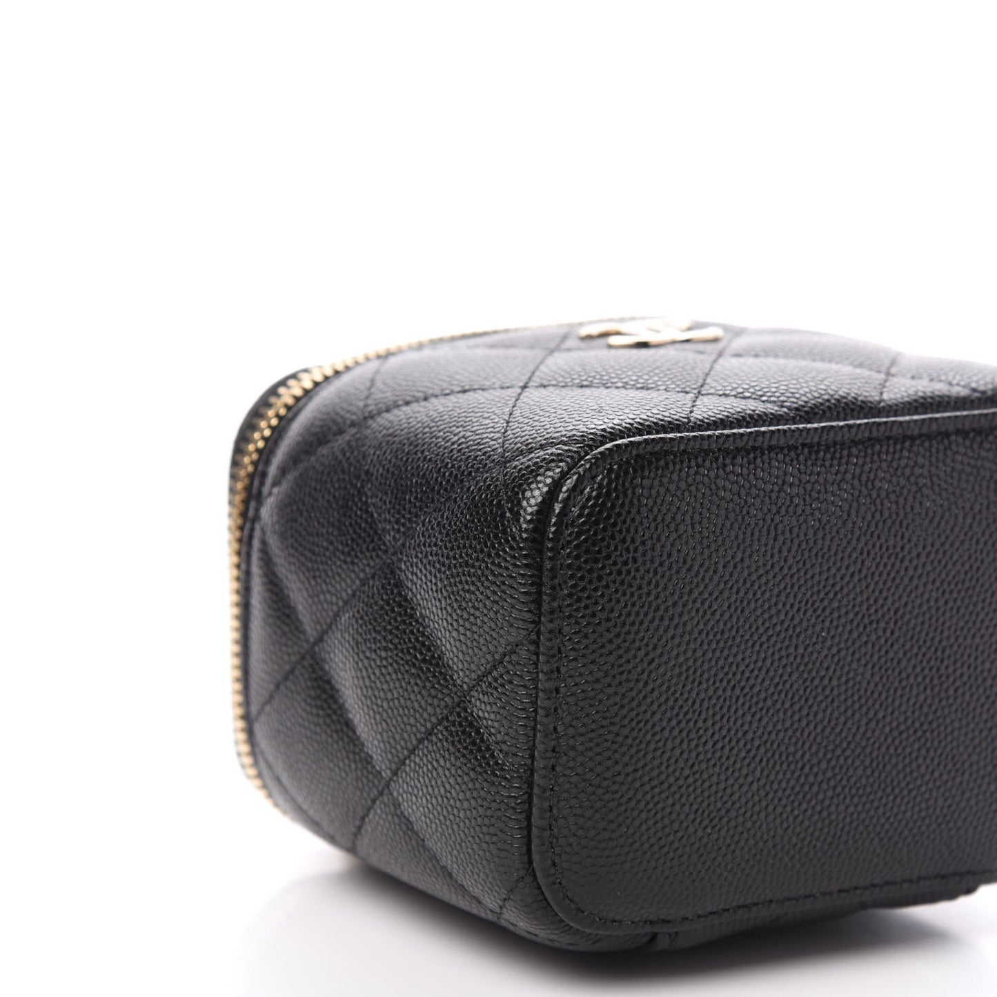 Caviar Quilted Mini Pearl On Top Vanity Case With Chain Black