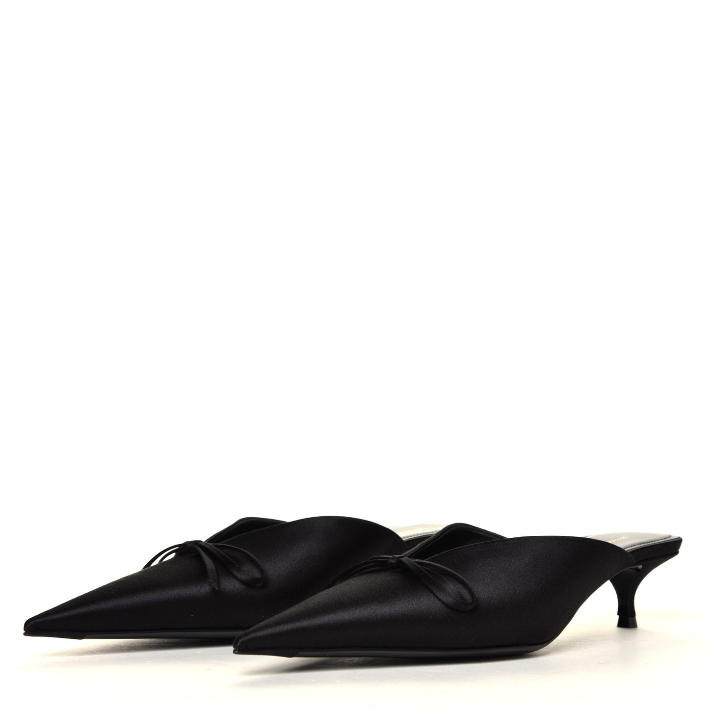 Satin Pointed Toe Knife 40mm Mules 38.5 Black