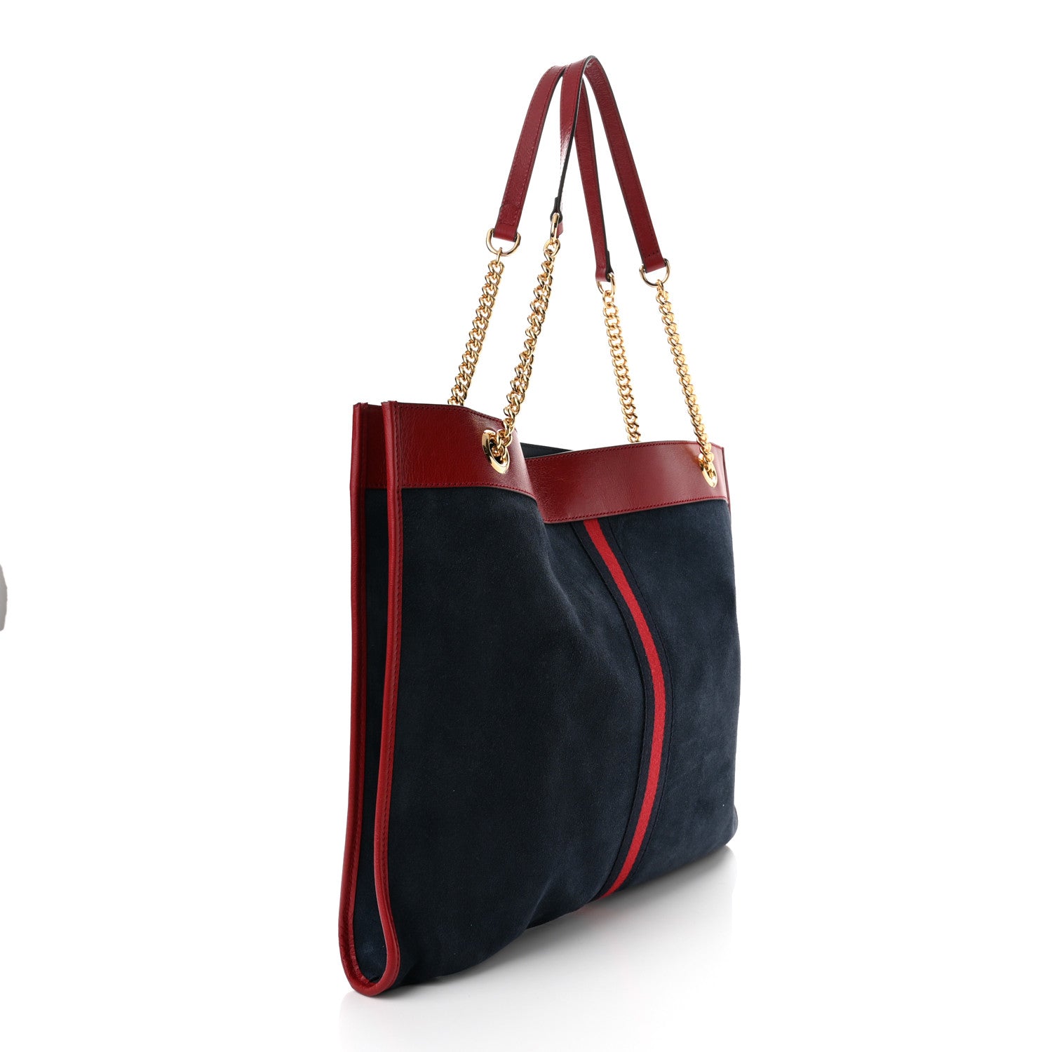 Gucci Suede Calfskin Large Rajah Chain Tote New Blue Romantic Cherry 4 of 12