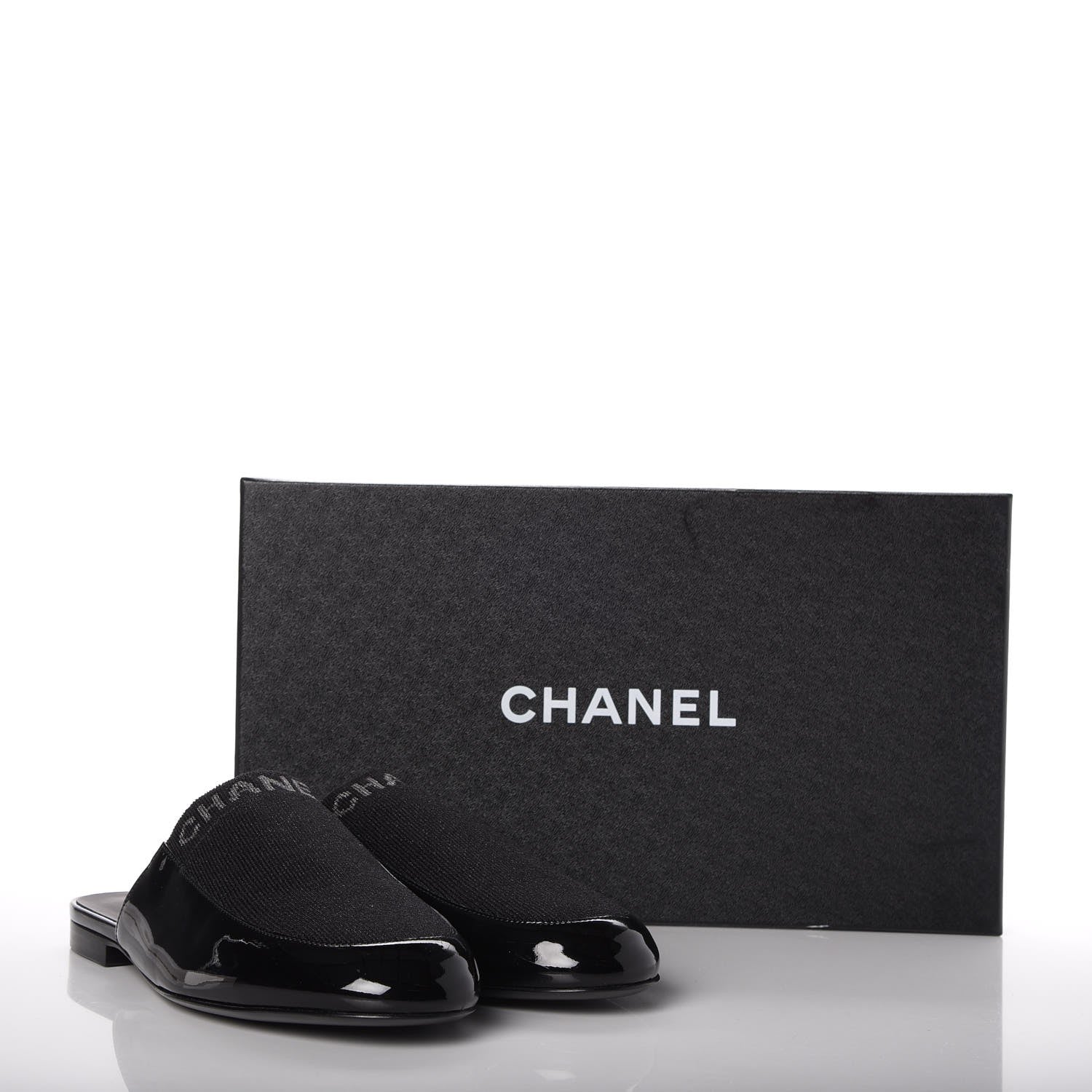 Chanel Fabric Patent Calfskin Mules 39 Black 9 of 9