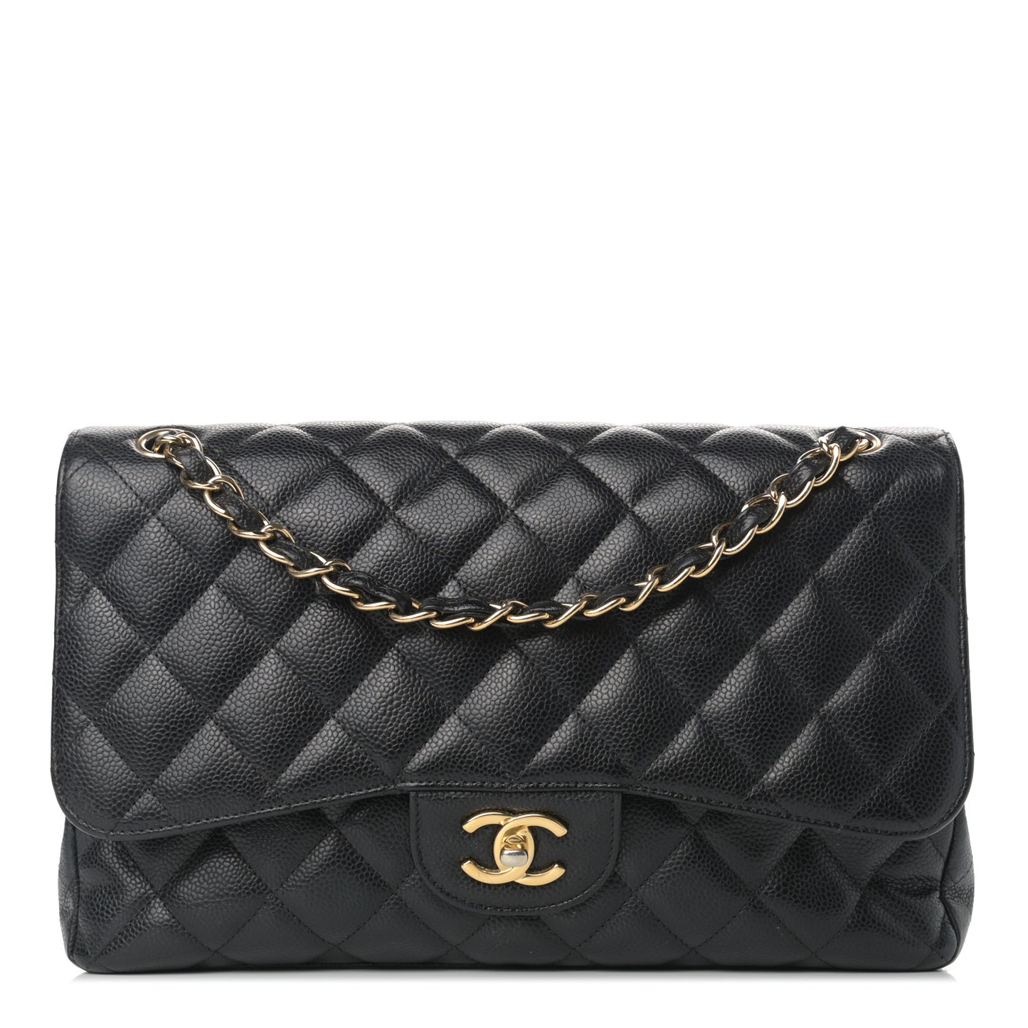 Caviar Quilted Jumbo Double Flap Black