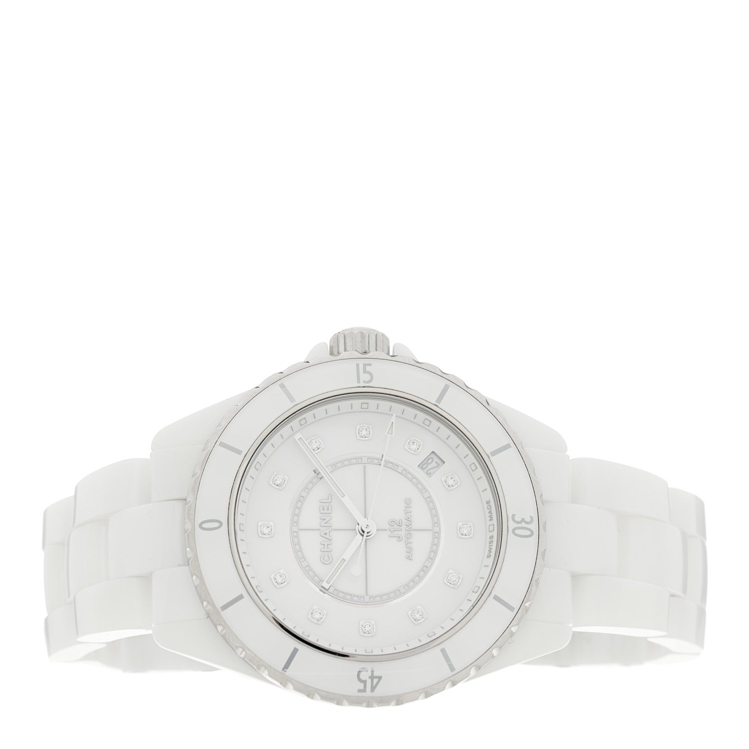 Chanel Stainless Steel Ceramic Diamond 38mm J12 Automatic Watch White 2 of 4