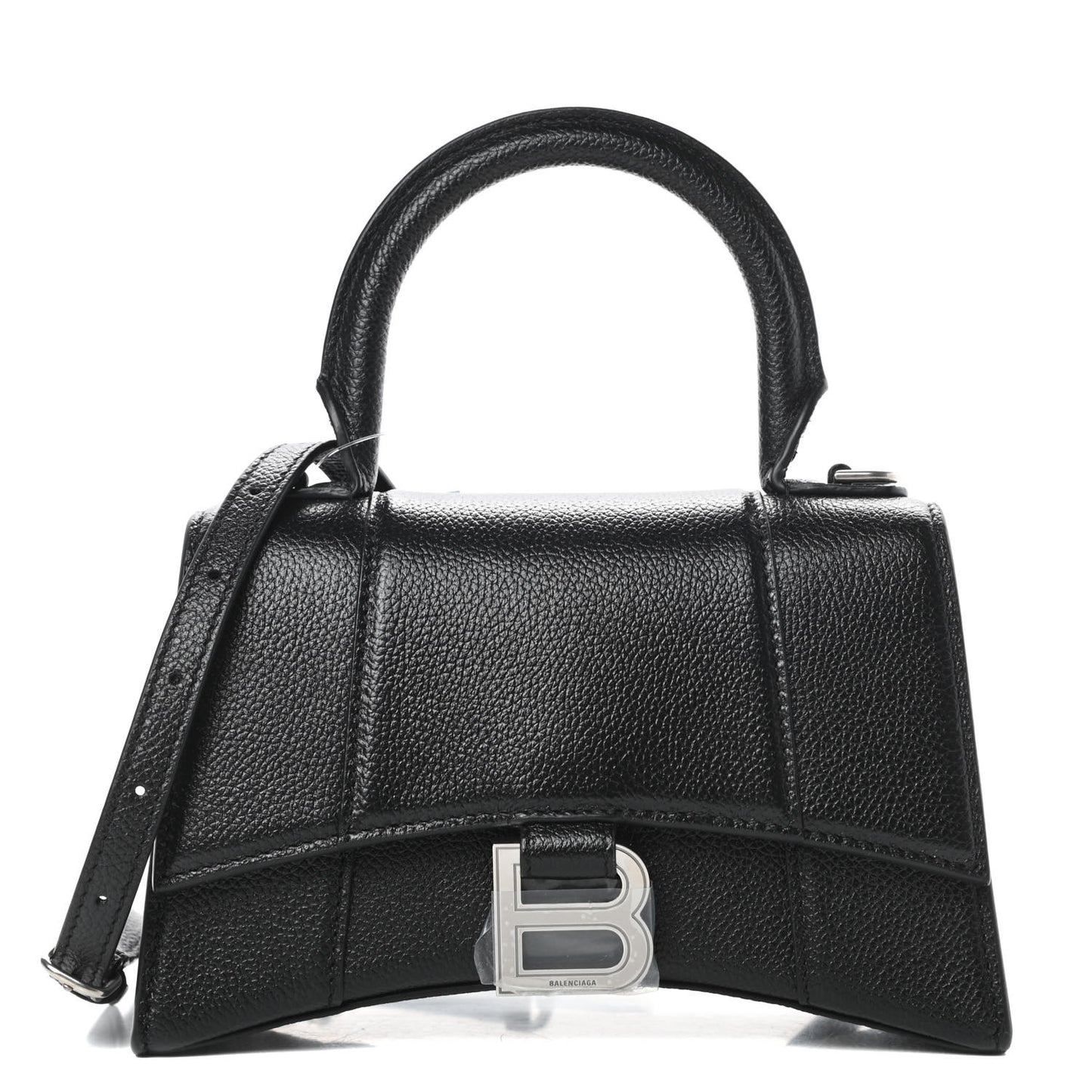 Grained Calfskin Hourglass Top Handle Bag XS Black