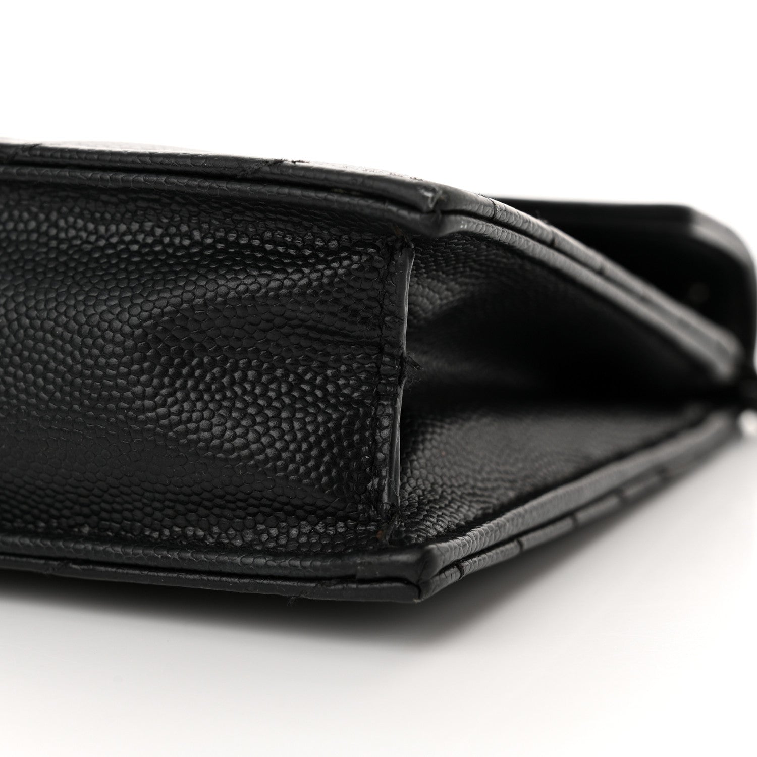 Saint Laurent Grain De Poudre Matelasse Chevron Monogram Monochrome Envelope Chain Wallet Black 10 of 18