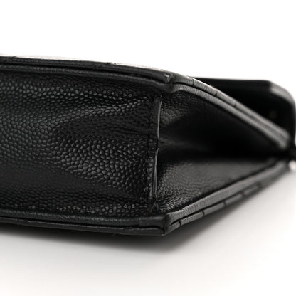 Saint Laurent Grain De Poudre Matelasse Chevron Monogram Monochrome Envelope Chain Wallet Black 10 of 18