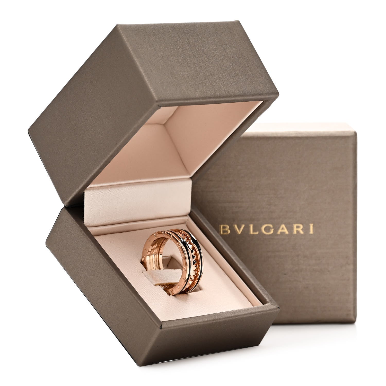 Bulgari 18K Rose Gold Black Ceramic B.Zero1 Rock Two-Band Ring 58 8.25 7 of 7