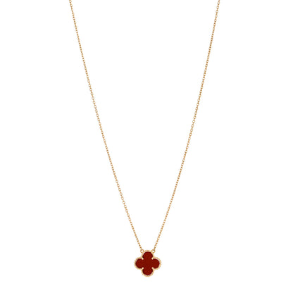 Van Cleef & Arpels 18K Yellow Gold Carnelian Vintage Alhambra Pendant Necklace 1 of 4