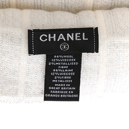 Chanel Wool Blend CC Beanie Hat White Silver 4 of 5
