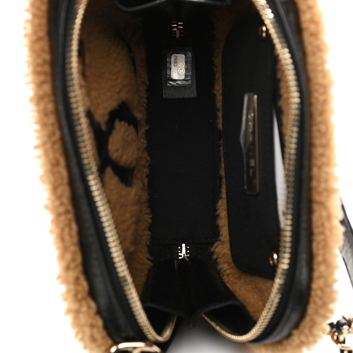 Chanel Shiny Crumpled Sheepskin Shearling CC Mania Waist Bag Black Light Brown 5 of 11