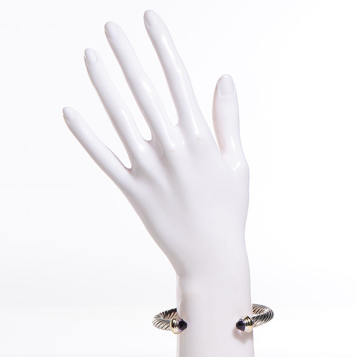 Sterling Silver 14K Yellow Gold Amethyst 7mm Cable Classics Bracelet