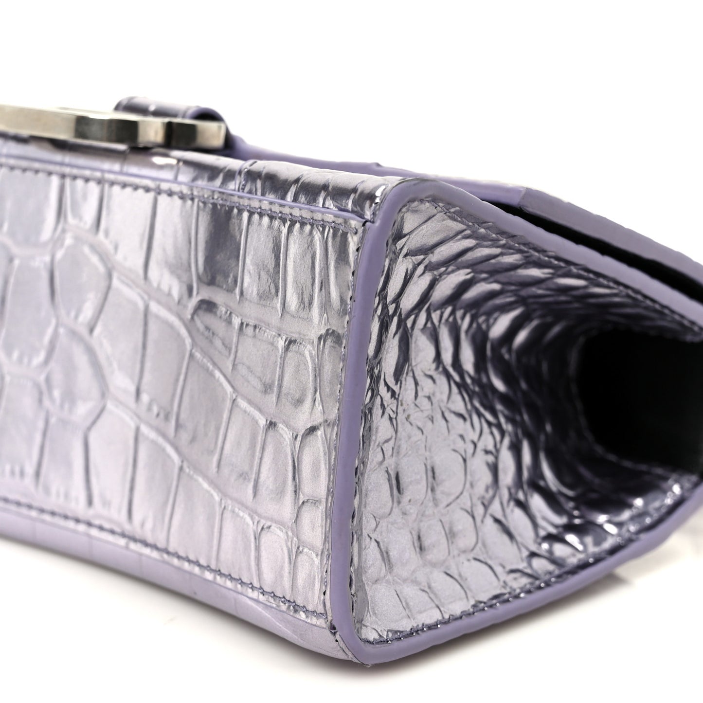 Metallic Calfskin Crocodile Embossed Hourglass Top Handle Bag XS Lilac