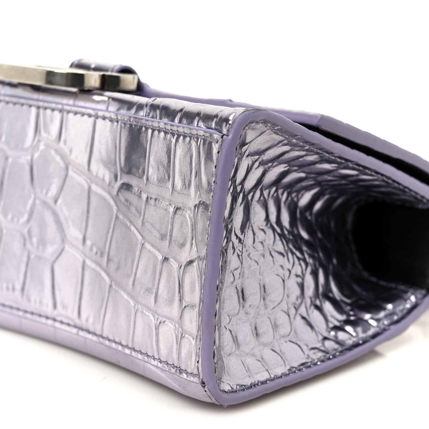 Balenciaga Metallic Calfskin Crocodile Embossed Hourglass Top Handle Bag XS Lilac 11 of 11