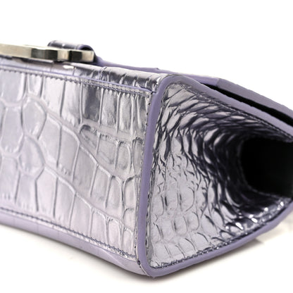 Balenciaga Metallic Calfskin Crocodile Embossed Hourglass Top Handle Bag XS Lilac 11 of 11