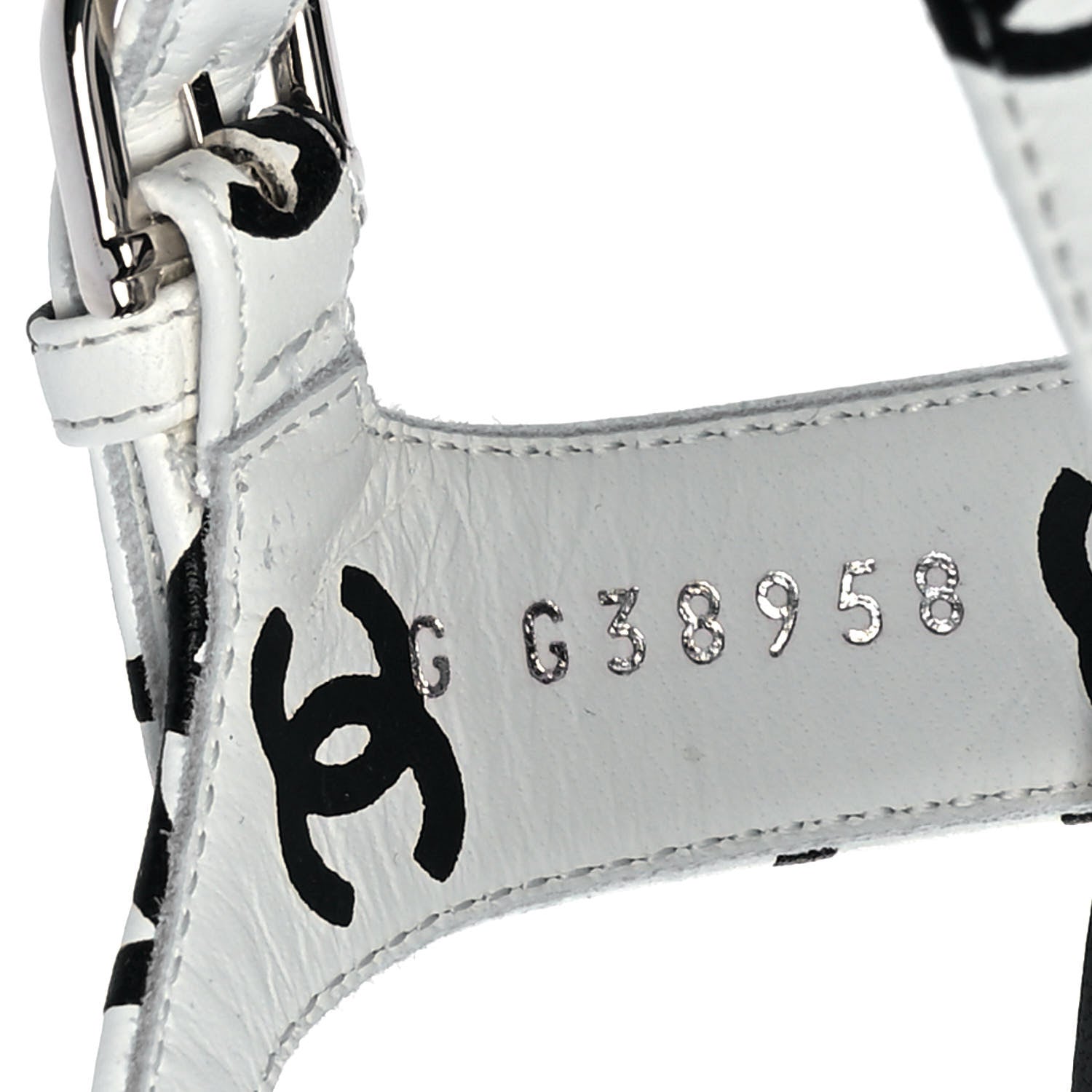 Chanel Printed Lambskin Coco Beach Platform Sandals 40 White Black 8 of 9