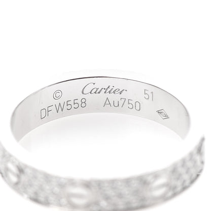 Cartier 18K White Gold Diamond 4mm LOVE Wedding Paved Band Ring 51 5.75 4 of 5