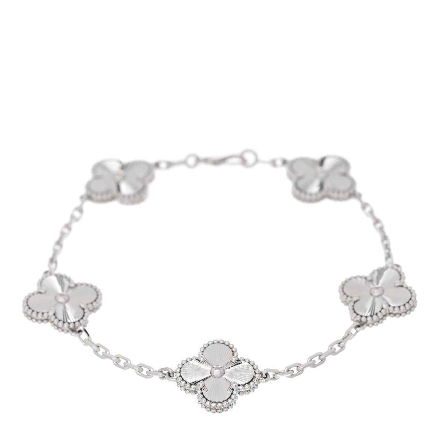 18K White Gold 5 Motifs Guilloche Vintage Alhambra Bracelet