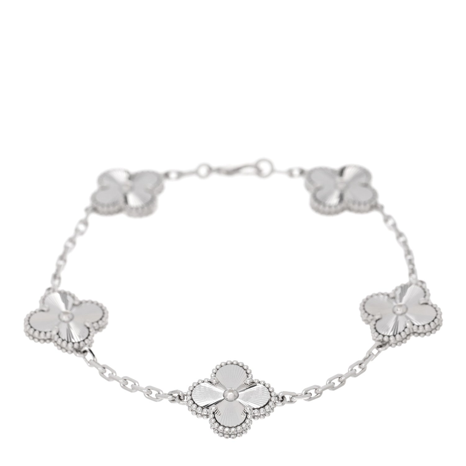 Van Cleef & Arpels 18K White Gold 5 Motifs Guilloche Vintage Alhambra Bracelet 1 of 3