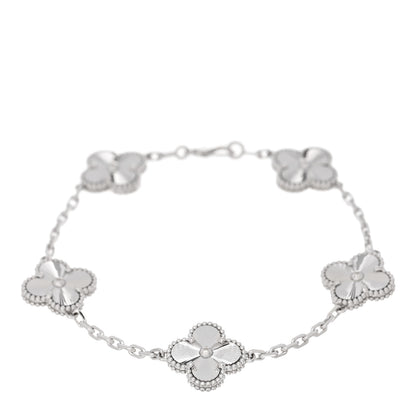Van Cleef & Arpels 18K White Gold 5 Motifs Guilloche Vintage Alhambra Bracelet 1 of 3