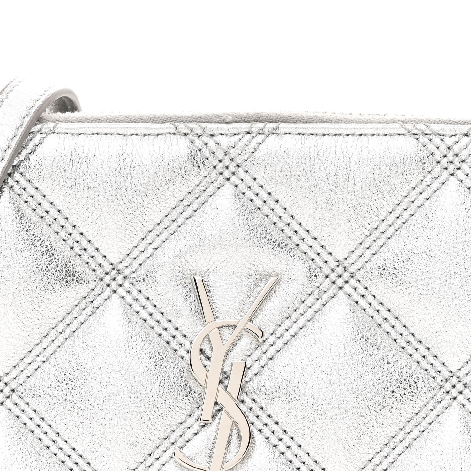 Saint Laurent Metallic Lambskin Quilted Mini Becky Double Zip Bag Argento 9 of 12