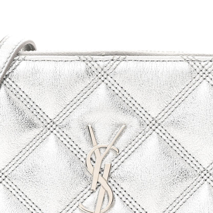 Saint Laurent Metallic Lambskin Quilted Mini Becky Double Zip Bag Argento 9 of 12