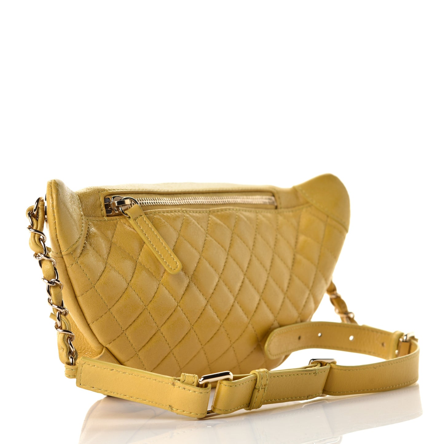 Crumpled Glazed Lambskin Quilted Waist Bag Fanny Pack Yellow