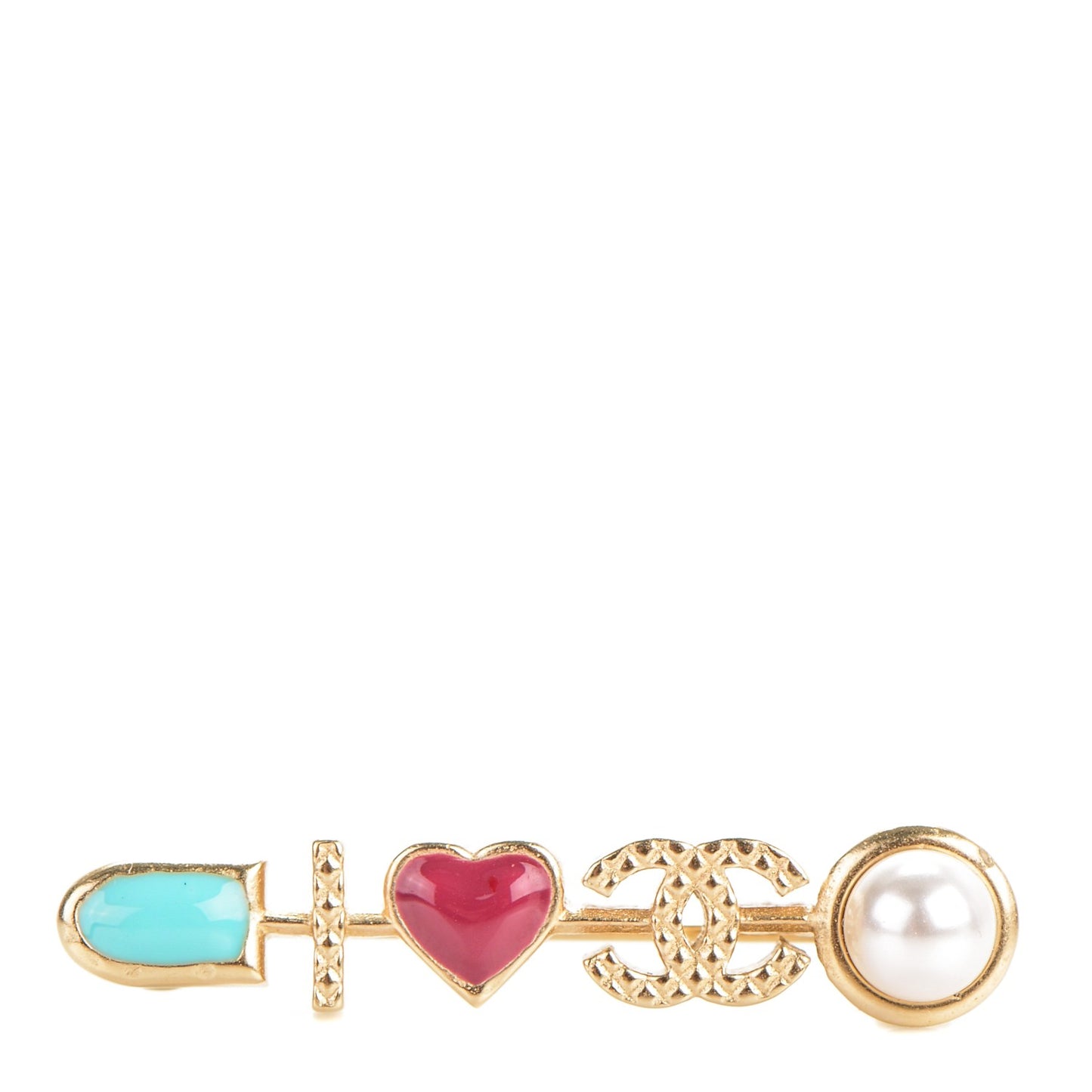 Enamel Pearl I Heart CC Brooch Gold