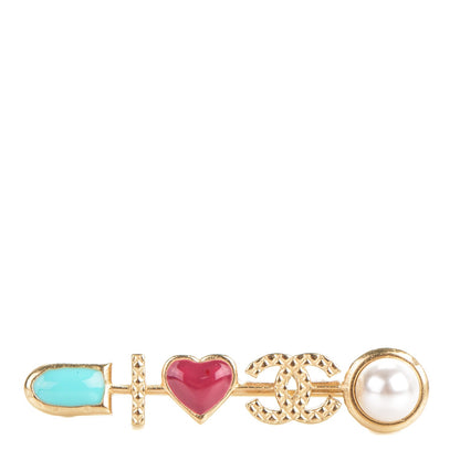 Chanel Enamel Pearl I Heart CC Brooch Gold 1 of 4