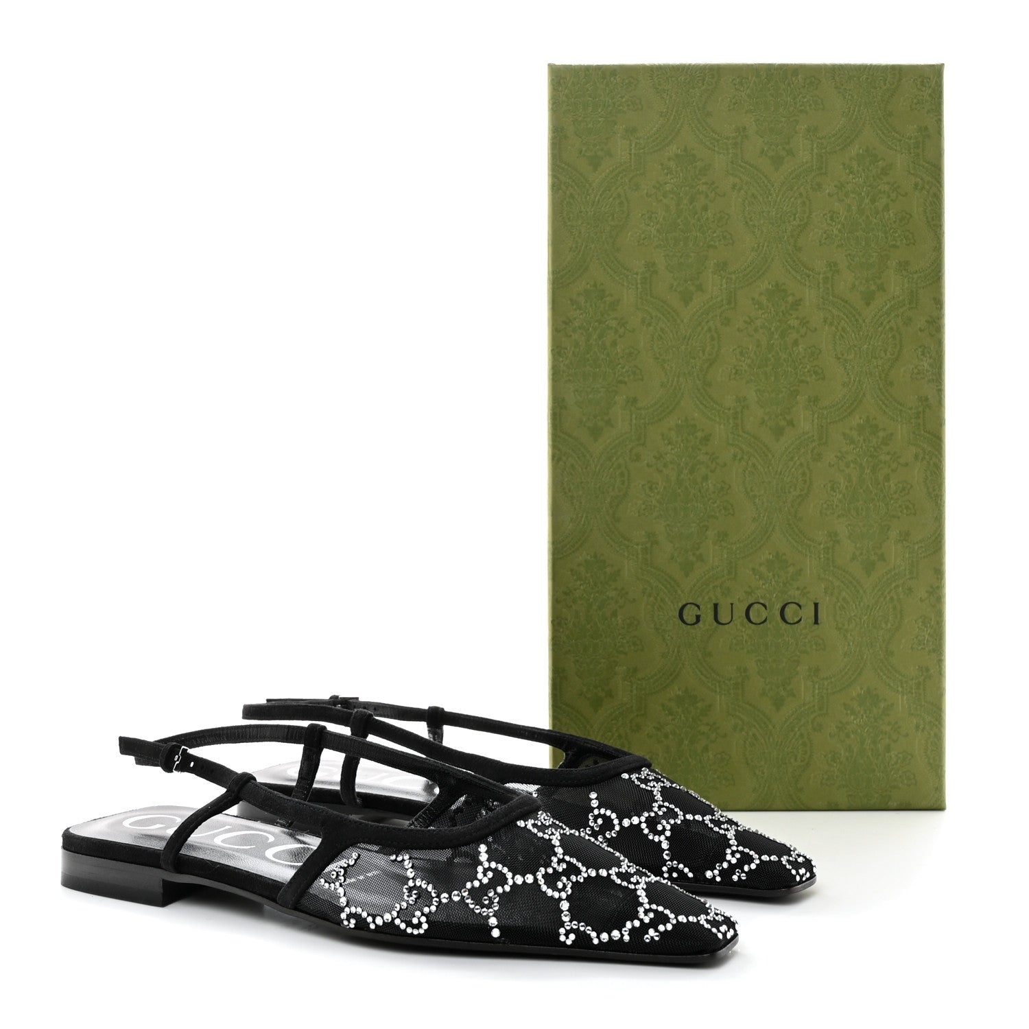 Gucci Suede Mesh Crystal GG Monogram Slingback Ballet Flats 35.5 Black 8 of 8