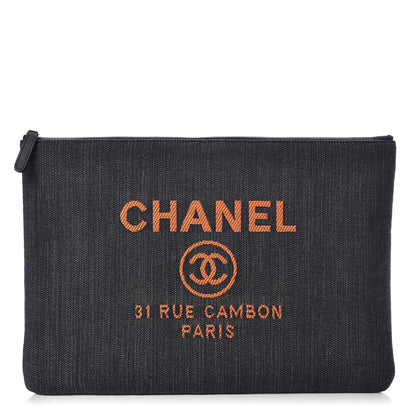 Chanel Denim Large Deauville Pouch Clutch Blue Orange 1 of 10