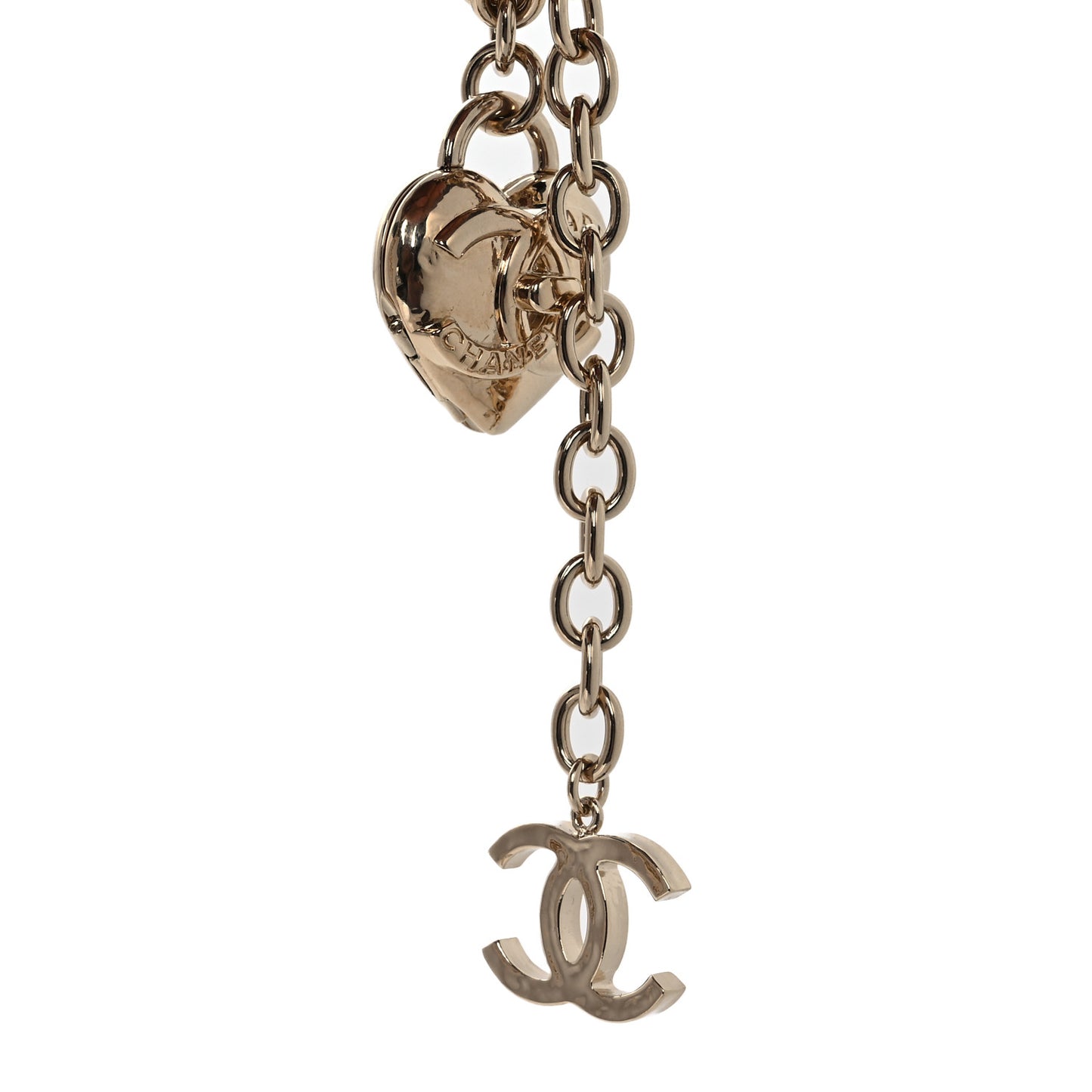 Metal Chain CC Heart Turnlock Belt Gold