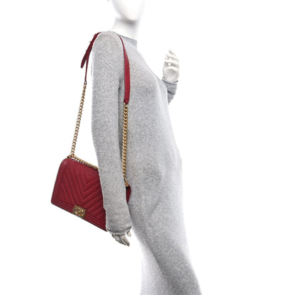 Chanel Caviar Chevron Quilted New Medium Boy Flap Red 2 of 10