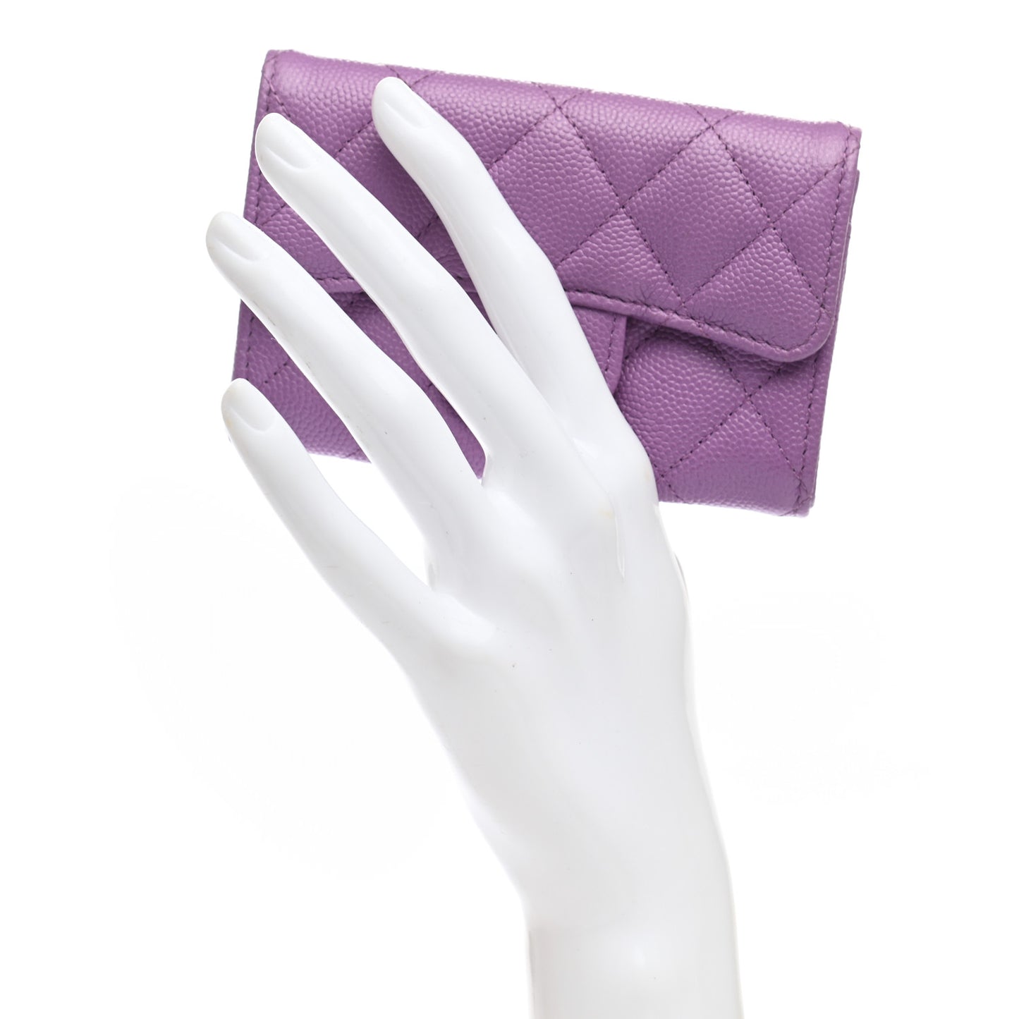 Caviar Quilted Flap Card Holder Wallet Purple